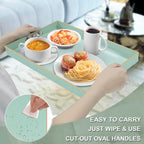 MAONAME Mint Green Serving Tray with Handles, Modern Decorative Trays for Coffee Table, Plastic Rectangular Trays for Ottoman, Bathroom, Decor, 15.8” x 10.2” x1.4