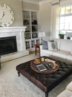 Extra Large Round Ottoman Table Tray Round-24 - Rustic Wooden Serving Tray for Farmhouse Decorative Oversized Coffee Table Trays Living Room Kitchen Counter Breakfast Brown