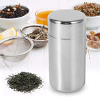 Tea Canister, Double Seal Stainless Steel Tea Tin Canister with Airtight Double Lids for Loose Tea Coffee Candy Herbs and Spices Storage(l)