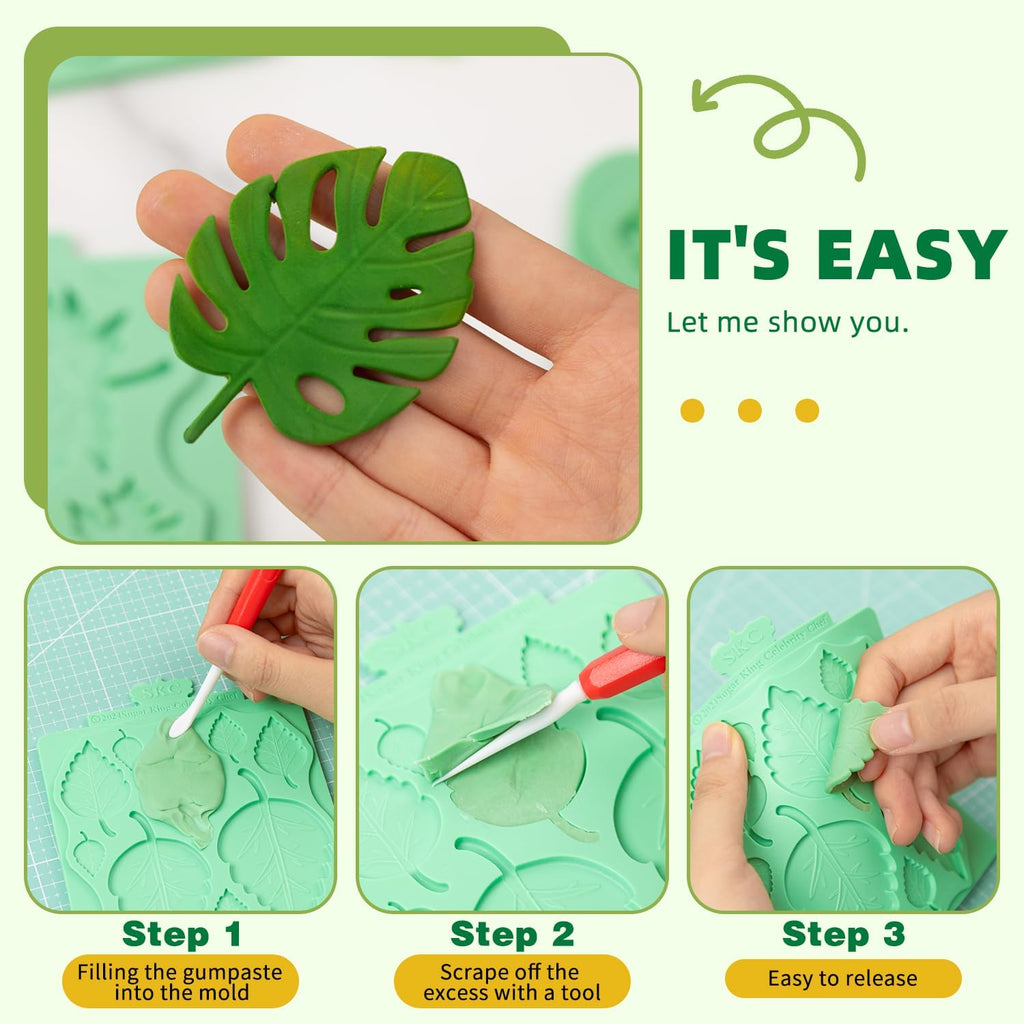 KALAIEN Leaf Molds Silicone,Leaves Chocolate Mold Leaf Fondant Molds Silicone for Clay Crafts Air Dry,3D Candy Gumpaste Moulds Set of 3
