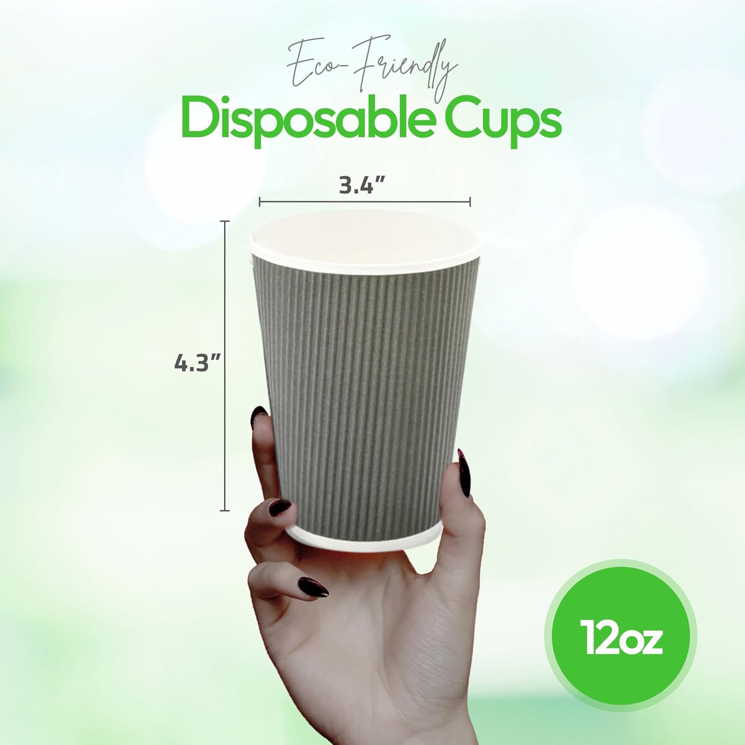 Restaurantware-12 Ounce Disposable Coffee Cups, 500 Ripple Wall Hot Cups For Coffee - Lids Sold Separately, Rolled Rim, Gray Paper Insulated Coffee Cups, For Hot Coffee, Tea, And More