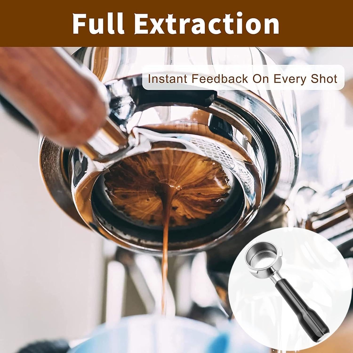 54mm Coffee Bottomless Portafilter, Compatible with Breville Barista Bes 870/878/880/876/840/810/500/450 Replacement Parts Bottomless Portafilter(Reddish brown)