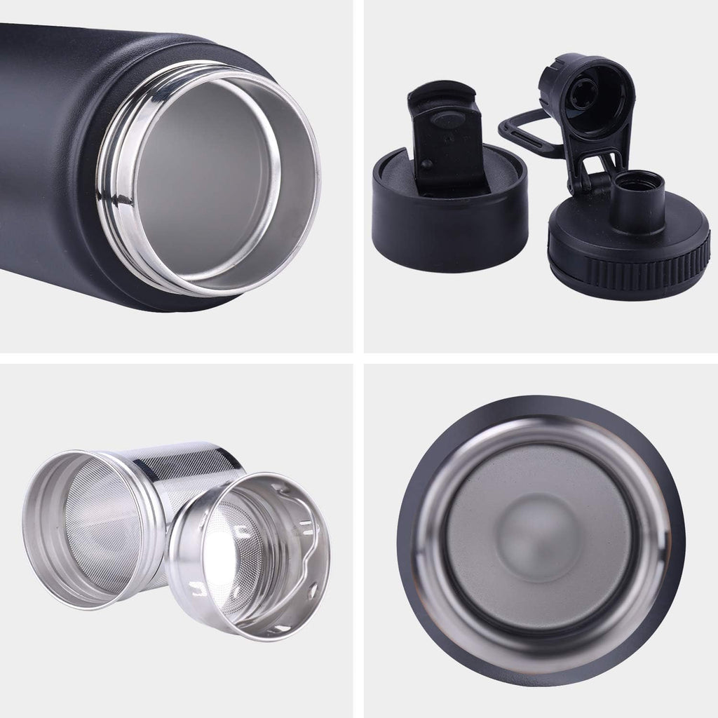 Tea Infuser Bottle With Removable Loose Leaf Tea Strainer Cup 18/8 Stainless Steel Insulated Travel Tea Tumbler Black