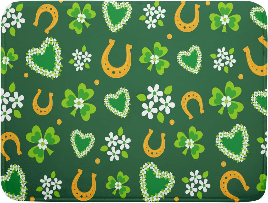 Giwawa Lucky Clovers Dish Drying Mat 18x24 inch St Patrick's Day Shamrocks Horseshoes Floral Dish Drainer Mats Spring Flower Leaf Microfiber Dish Drying Pad for Kitchen Countertop Large Decor