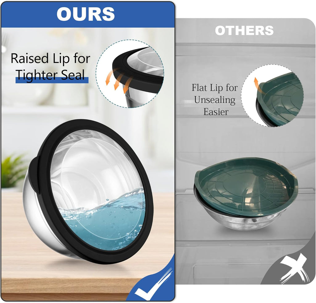 TeamFar Mixing Bowls, 4.5/3/1.5 QT Stainless Steel Nesting Salad Bowls with Airtight Lids, For Serving/Mixing/Storing/Prepping, Non-Toxic & Sturdy, Visible & Easy Clean, Black, Set of 3