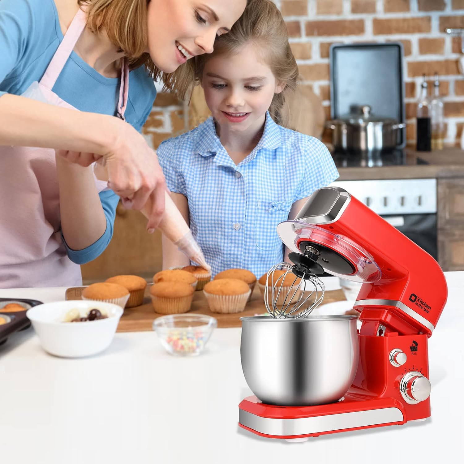 Stand Mixer, Kitchen in the box 3.2Qt Small Electric Food Mixer,6 Speeds Portable Lightweight Kitchen Mixer for Daily Use with Egg Whisk,Dough Hook,Flat Beater (Red)