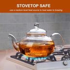 Glass Teapot Stovetop Safe, Heat-Resistant Clear Teapot with Removable glass Infuser, Loose Leaf and Blooming Tea Maker （20.3 OZ)