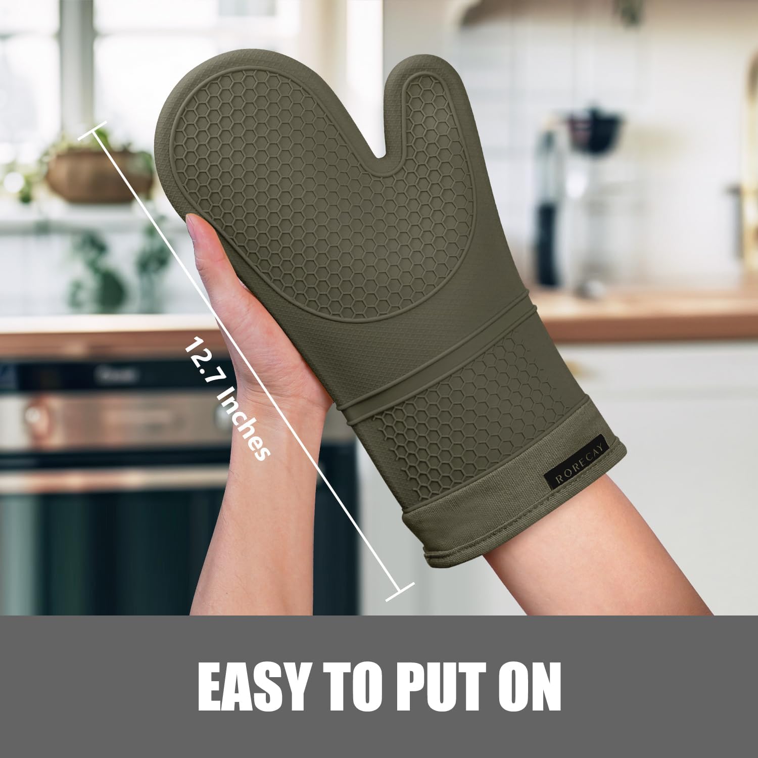 Rorecay 6pcs Oven Mitts and Pot Holders Sets for Kitchen, Extra Long Silicone Oven Gloves Heat Resistant 500 Degrees Non-Slip Potholders Hot Pads for Baking Cooking, Forest Night
