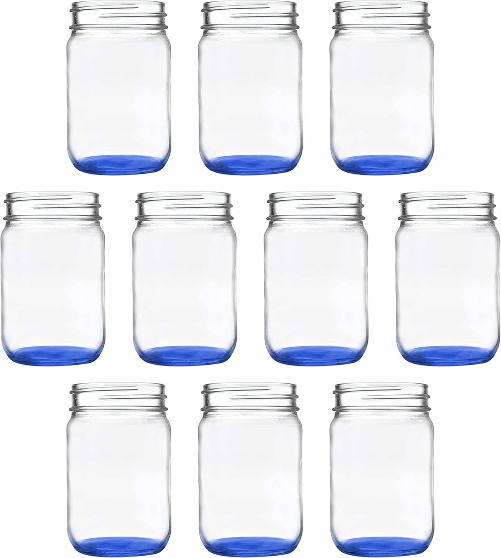 DISCOUNT PROMOS Decorating Mason Jars 12 oz. Set of 10, Bulk Pack - Glass Jars for Overnight Oats, Candies, Fruits, Pickles, Spices, Beverages - Blue