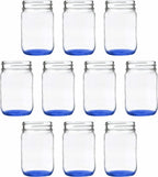 DISCOUNT PROMOS Decorating Mason Jars 12 oz. Set of 10, Bulk Pack - Glass Jars for Overnight Oats, Candies, Fruits, Pickles, Spices, Beverages - Blue