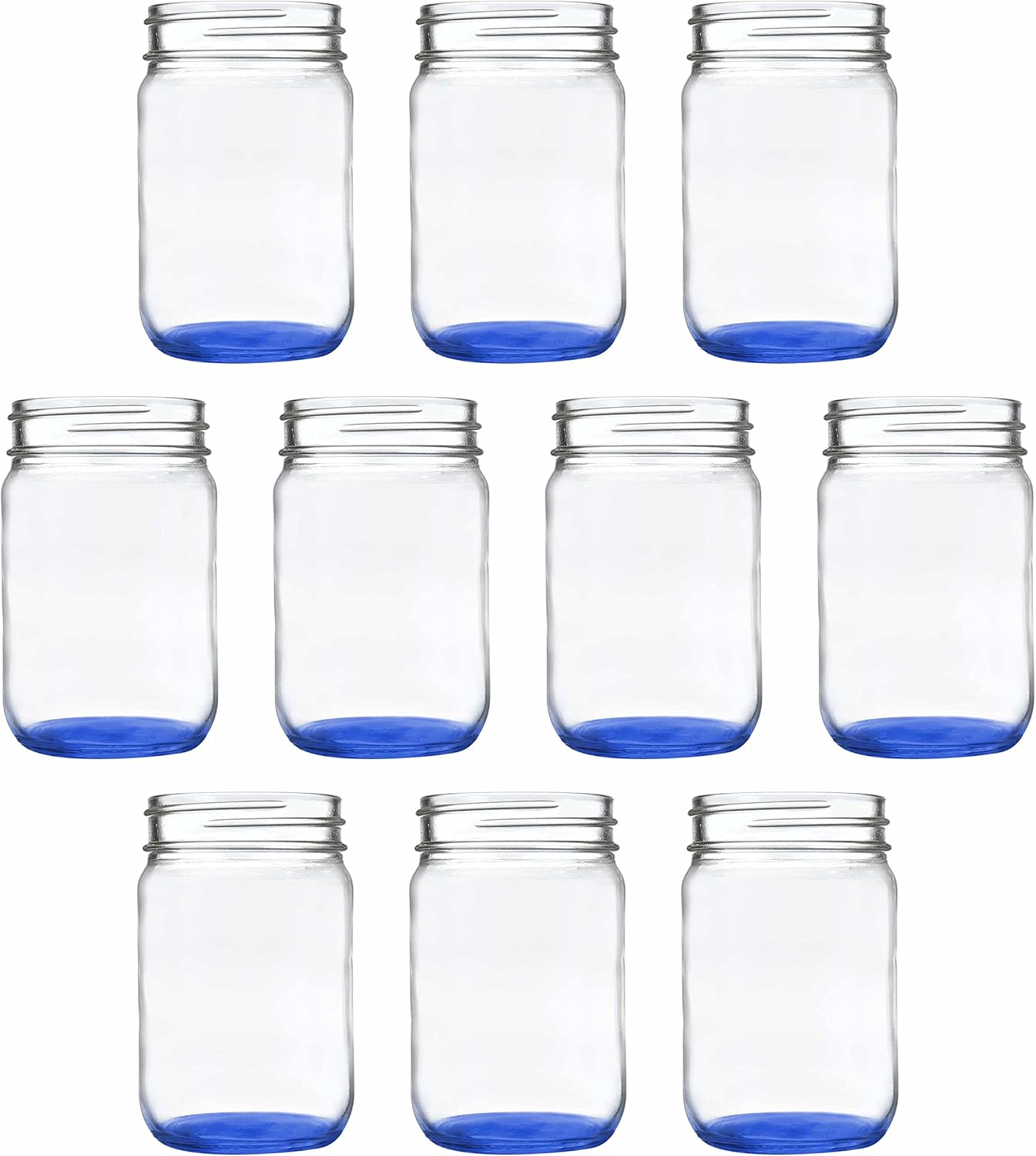 DISCOUNT PROMOS Decorating Mason Jars 12 oz. Set of 10, Bulk Pack - Glass Jars for Overnight Oats, Candies, Fruits, Pickles, Spices, Beverages - Blue