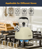 Tea Kettle, 2 Quart Stainless Steel Whistling Tea Kettle, Stovetop Whistling Teakettle Tea Pots for Stove Top with Ergonomic Folding Handle, Small Teapot, Water boiler for Tea, Coffee (White)