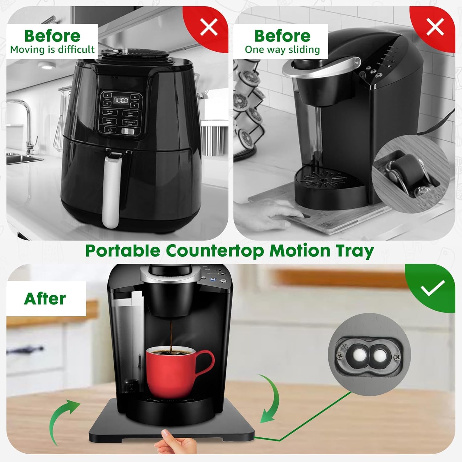 Appliance Slider 360° Rolling Tray for Coffee Maker Bamboo Coffee Pot Slider Tray Countertop Rotation Sliding Tray with Wheels, Small Appliances Mat Easily from Under the Cabinet Black(13.9"×11.6")