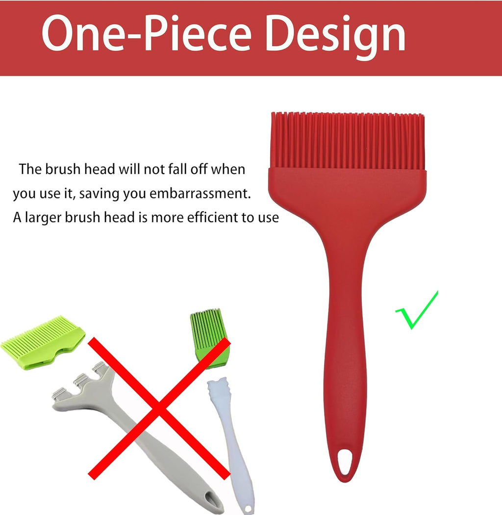 2 Pcs Of Large Silicone Basting Brushes One-Piece Design Pastry Brush Spread Oil Butter Sauce Marinade For Grill BBQ Baking Heat Resistant Kitchen Cooking Dishwasher Safe (Red And Gray)