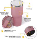 RTIC 30oz Essential Tumbler with Lid, Insulated, Stainless Steel, Metal, Double Wall Vacuum-Insulation, Ceramic Lined, Travel Cup for Iced Coffee, Tea, Hot and Cold Drink, Dusty Rose