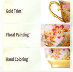 Tea Cups and Saucers Set of 8, 8 OZ Floral Tea Cup with Saucer, Vintage Tea Cups Porcelain Tea Set with Spoon for Latte, Mocha, Afternoon Tea Birthday Party Supply Thanksgiving Day Halloween gifts