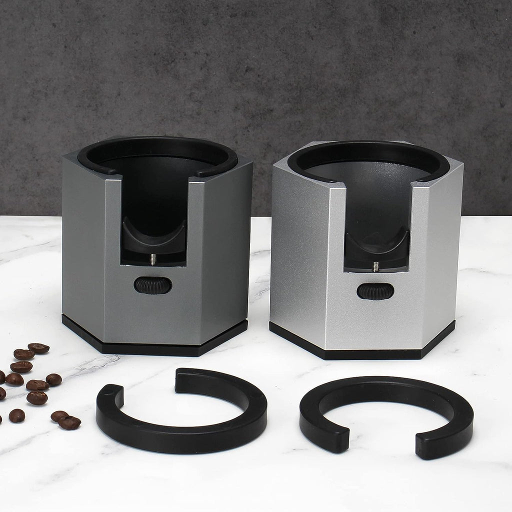 DIBTSA Coffee Portafilter Holder,Espresso Tamping Station Aluminum Alloy Espresso Portafilter Stand for Most 51mm, 53mm, 54mm, 58mm Coffee Portafilter (Hexagon,Grey)