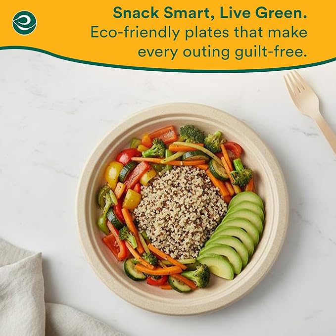 ECO SOUL 100% Compostable Paper Plates 10 Inch [100-Pack] Biodegradable Heavy Duty Eco-Friendly Disposable Plates for Christmas Dinner, Parties, Wedding & Event