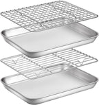 Baking Sheet with Rack Set, Yododo Set of 4 (2 Sheets + 2 Racks), Stainless Steel Cookie Sheet Baking Pan Tray with Cooling Rack, Non Toxic & Heavy Duty & Easy Clean - Size of 9 inch