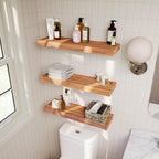 24" Acacia Live Edge Floating Shelves Set of 2 - Wall Mounted Wooden Shelf for Stylish Home Décor - Teak Look Color 24x7.5x1.5 Inches