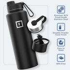 IRON °FLASK Camping & Hiking Hydration Flask with 3 Lids - Stainless Steel, Double Walled & Vacuum Insulated Water Bottle - Leak Proof & BPA Free (Blue Waves, Spout - 40 oz)