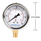 Glycerin Filled Low Pressure Gauge 60psi/4bar, Stainless Steel case, Brass Inside Construction, 2-1/2" dial, 1/4" NPT Rear Connection