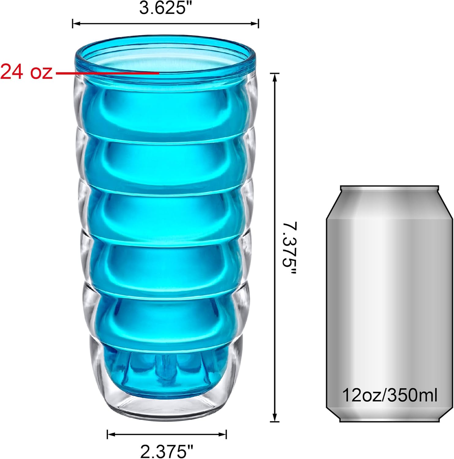 Amazing Abby - Arctic - 24-Ounce Insulated Plastic Tumblers (Set of 4), Double-Wall Plastic Drinking Glasses, Mixed-Color High-Balls, Reusable Cups, BPA-Free, Shatter-Proof, Dishwasher-Safe