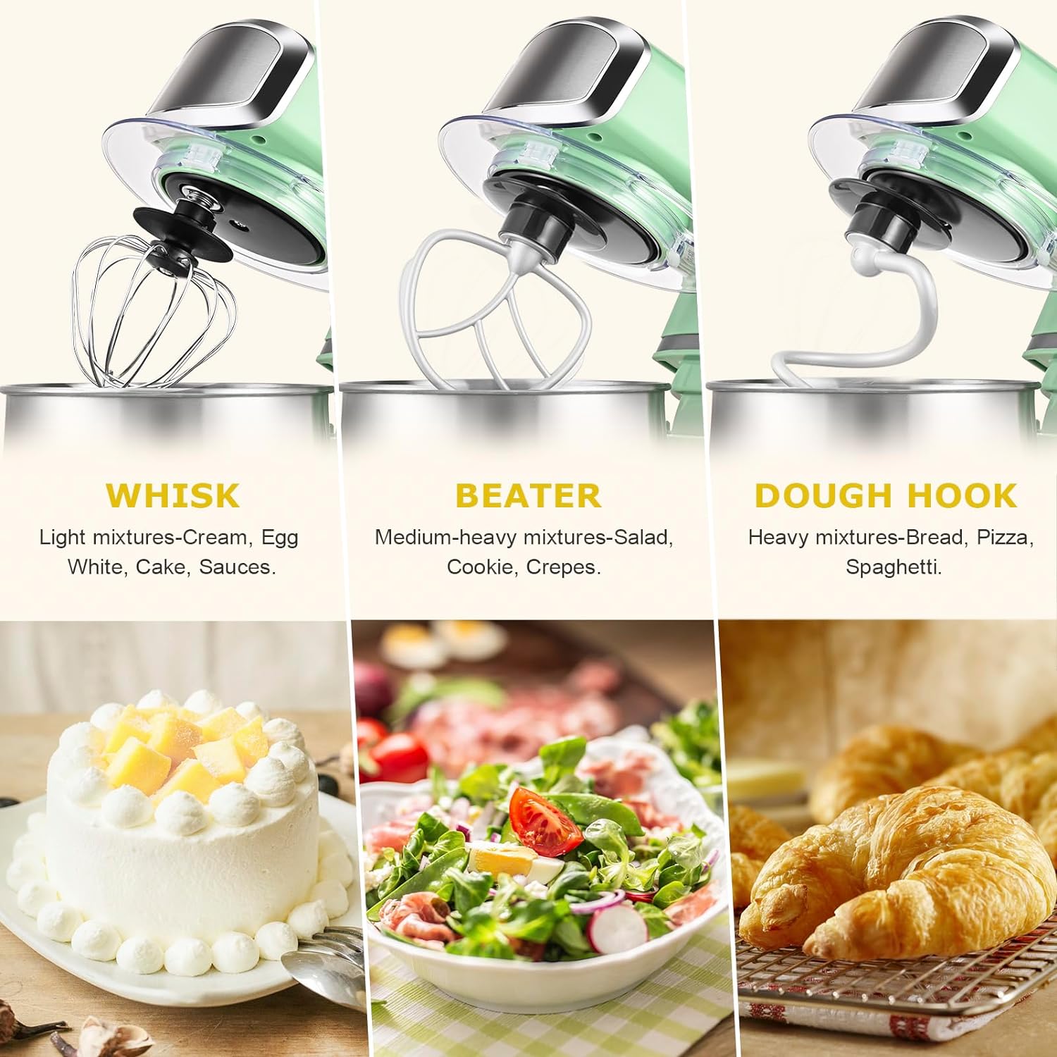 Kitchen in the box Stand Mixer,3.2Qt Mini Electric Food Mixer,6 Speeds Portable Lightweight Kitchen Mixer for Daily Use with Egg Whisk,Dough Hook,Flat Beater (Green)