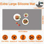 47.3''x23.6''(120cmx60cm) Extra Large Silicone Mat for Kitchen Counter, Heat Resistant Countertop Protector, Non-Slip Waterproof Kitchen Island Mat, Easy to Clean, Black