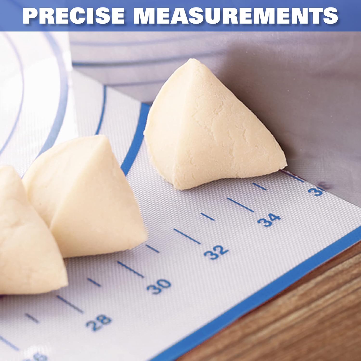 Silicone Pastry Mat Extra Thick Large Non Stick Baking Supplies Kitchen Counter Cooking Rolling Dough Sheet Pie Crust Sourdough Bread Oven Liner with Measurement (XXL-24''(W)*32''(L), 2#Blue)
