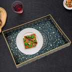 Decorative Tray, Blue Serving Tray with Handles, Ottoman Trays, Plastic Coffee Table Tray for Living Room, Bathroom, Kitchen, Decor, 15.7”*11.8”