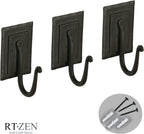 RTZEN Wall Mount Hook Set - Wrought Iron Decorative Rustic Metal Coat Hooks for Hanging - Handcrafted Classic Farmhouse Wall Mounted Black Hooks for Towel Robe or Hat Hanging - 3 Pack