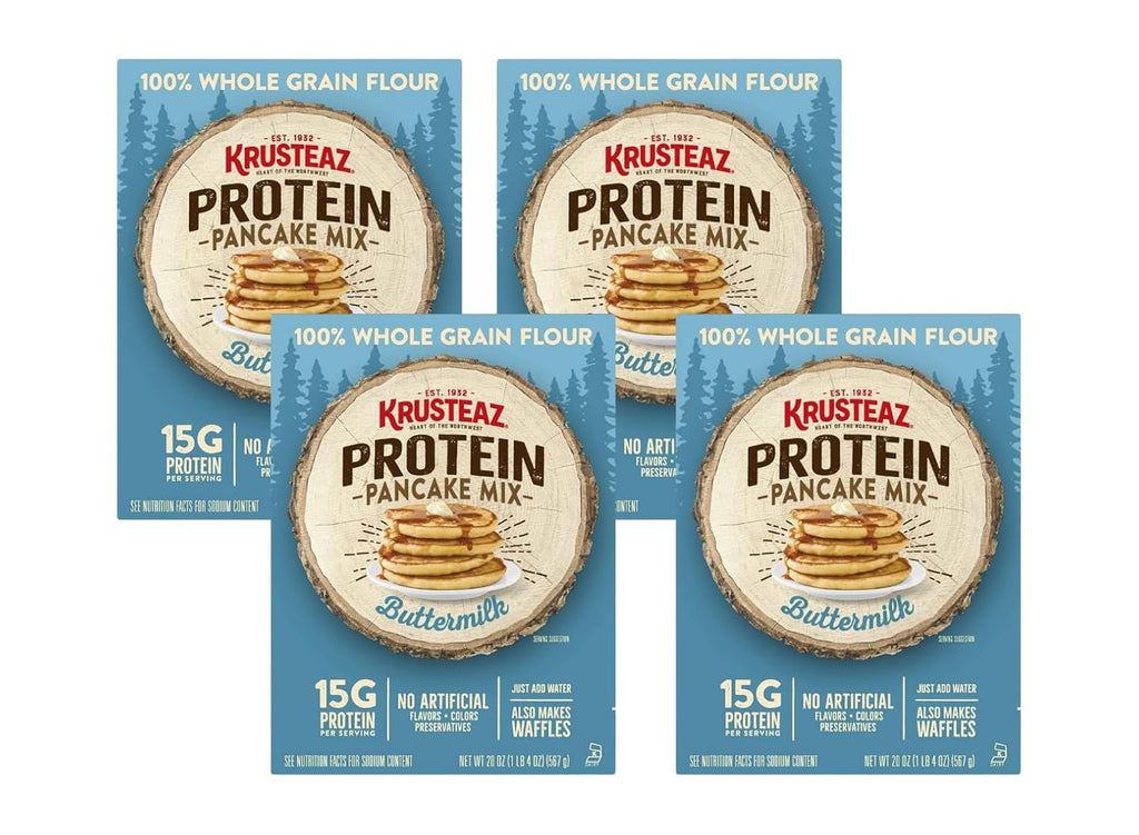 Krusteaz Protein Pancake Mix, Buttermilk Pancake Mix, 100% Whole Grain Flour & 15g of Protein Per Serving, Also Makes Waffles, Just Add Water (1.25 Pound (Pack of 4))