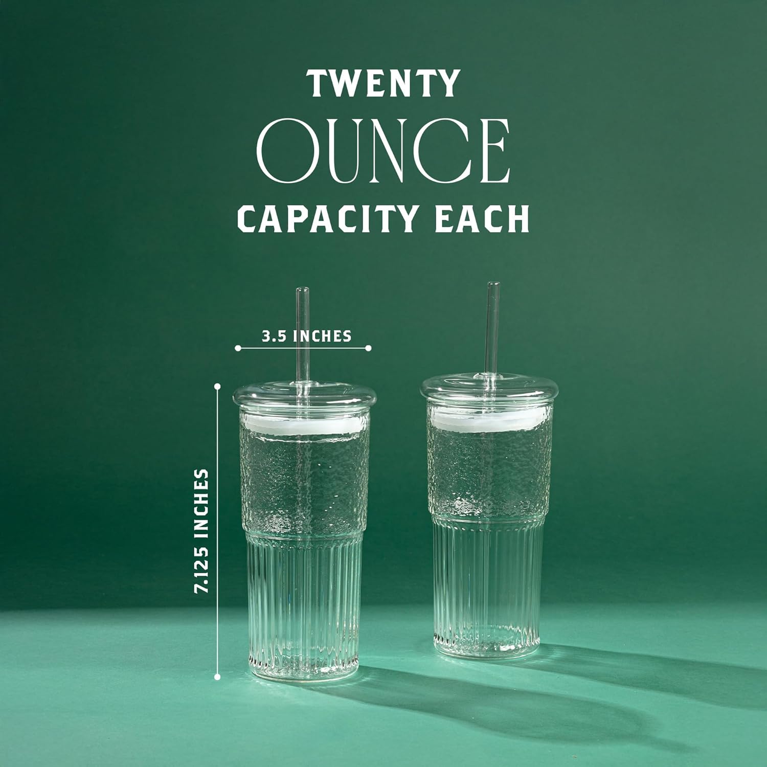 Glass Cups with Lids & Glass Straws, 20 Ounce High Borosilicate Iced Coffee Tumbler 2 Pack