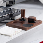 IKAPE 51MM Espresso Tamper Kit 5 IN 1, Elegant Wooden Espresso Tamper, Distributor Set with Tamper Base, Puck Screen, Cleaning Towel, Ideal for Coffee Enthusiasts, Made from Premium Walnut Wood