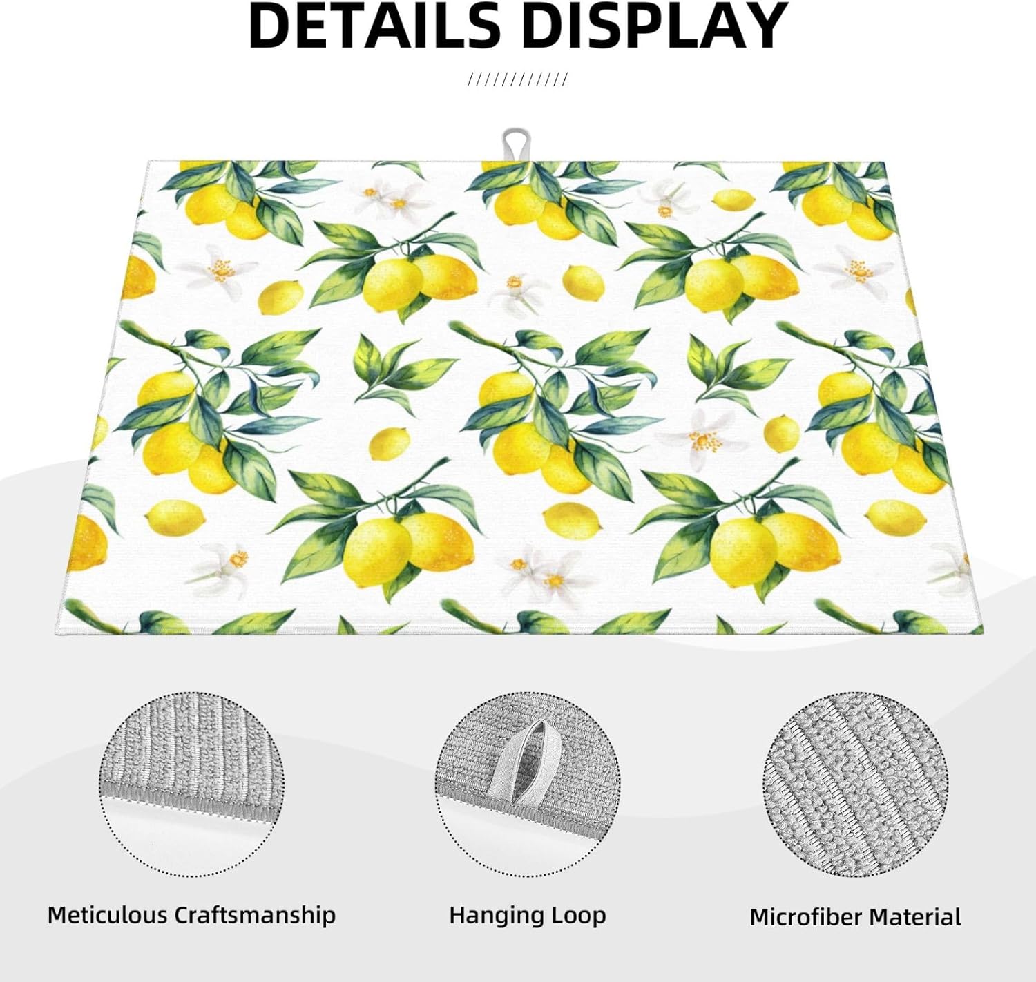Tropical Lemon Leaves Dish Drying Mat, Highly Absorbent Microfiber Kitchen Counter Pad Reusable Washable, 18*24"