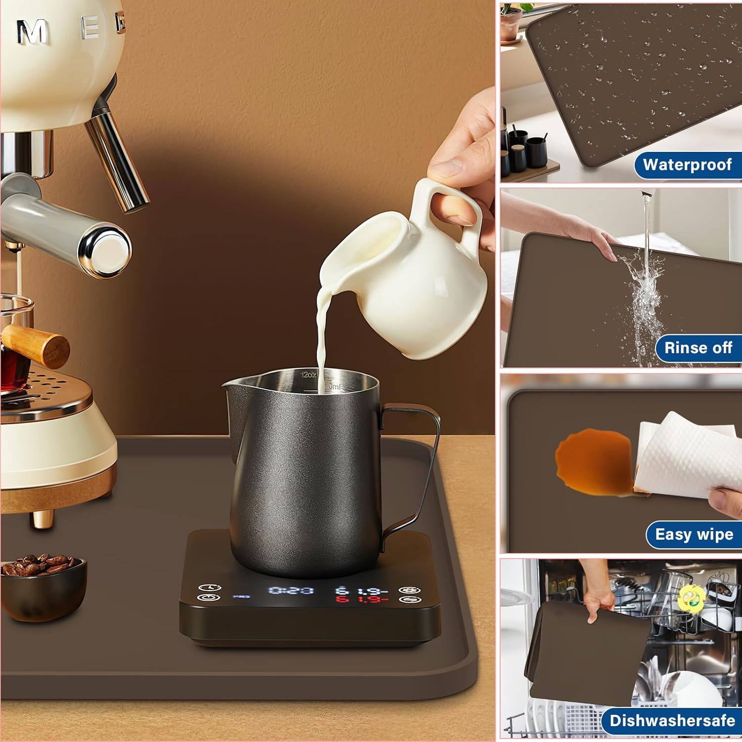 Silicone Coffee Mat - Removable Bar Mat with Concave and Convex Design, Leak-Proof and Non-Slip, Suitable for Use Under the Coffee Machine to Keep the Countertop Clean (brown19"x12")