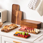 Solid Acacia Wood Serving Trays and Platters - Wooden Mini Charcuterie Boards, Rectangle Small Cheese Board for Food, Bathroom, Home Decor, Kitchen Counter, (14"x5.5", 1 Pack)