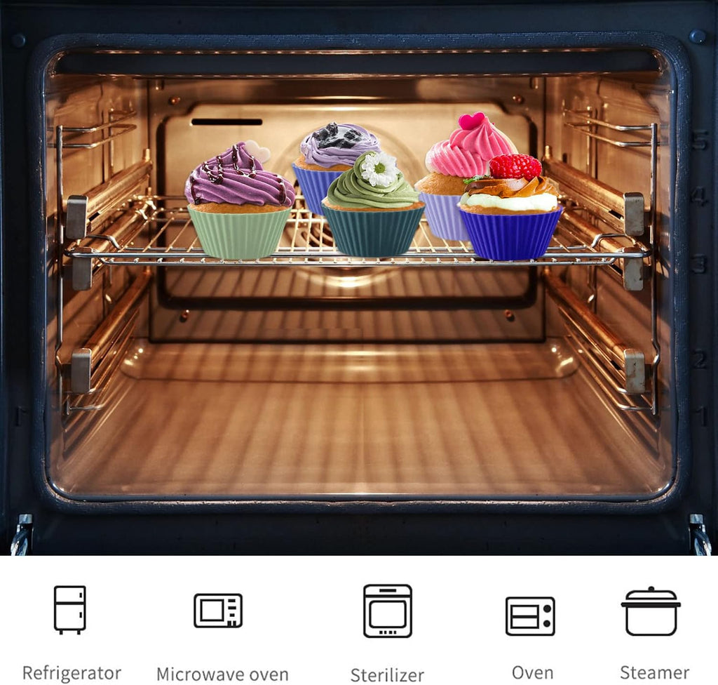 48 Pack of Silicone Cupcake Liners, lyfLux Reusable Mini Muffin Baking Cups, Food Grade Silicone for Cooking Eggs, Baking Muffins and Make a Cake (8 Colors 6 Each)
