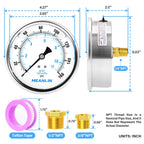 MEANLIN MEASURE 0~160Psi Stainless Steel 1/4" NPT 4" FACE DIAL Liquid Filled Pressure Gauge WOG Water Oil Air Back Mount, with 1/4" x 1/2" NPT and 1/4" x 3/8" NPT Hex Bushing