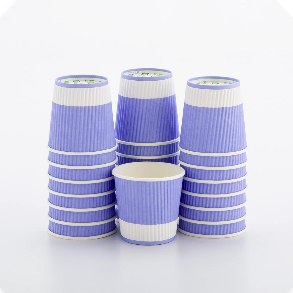 Restaurantware 4 Ounce Ripple Insulated Coffee Cups, 500 Double Wall Corrugated Light Purple Paper Tumblers, Leakproof, Non-Slip Design, Recyclable, Ribbed Surface, Matching Lids Sold Separately