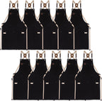 10 Pack Kitchen Aprons, Work Apron, Canvas, Multiple Pockets, Gardening, Painting, BBQ, Artist, Carpenter, Sizes M to XXL, Black