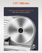 VEVOR Meat Slicer, 180W Electric Deli Food Slicer, 7.5 inch Meat Cutter with a Premium SUS420 Blade, 0-0.6 inch Adjustable Thickness, Food Slicer for Frozen, Hard Bread and Cheese, Home Use