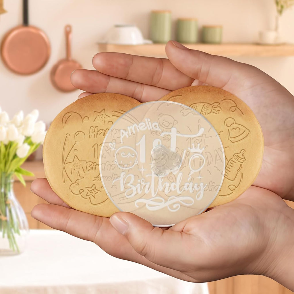 Personalized 1st Birthday Cookie Stamp Custom Acrylic Cookie Embossing Mold with Handle for Baking Decoration