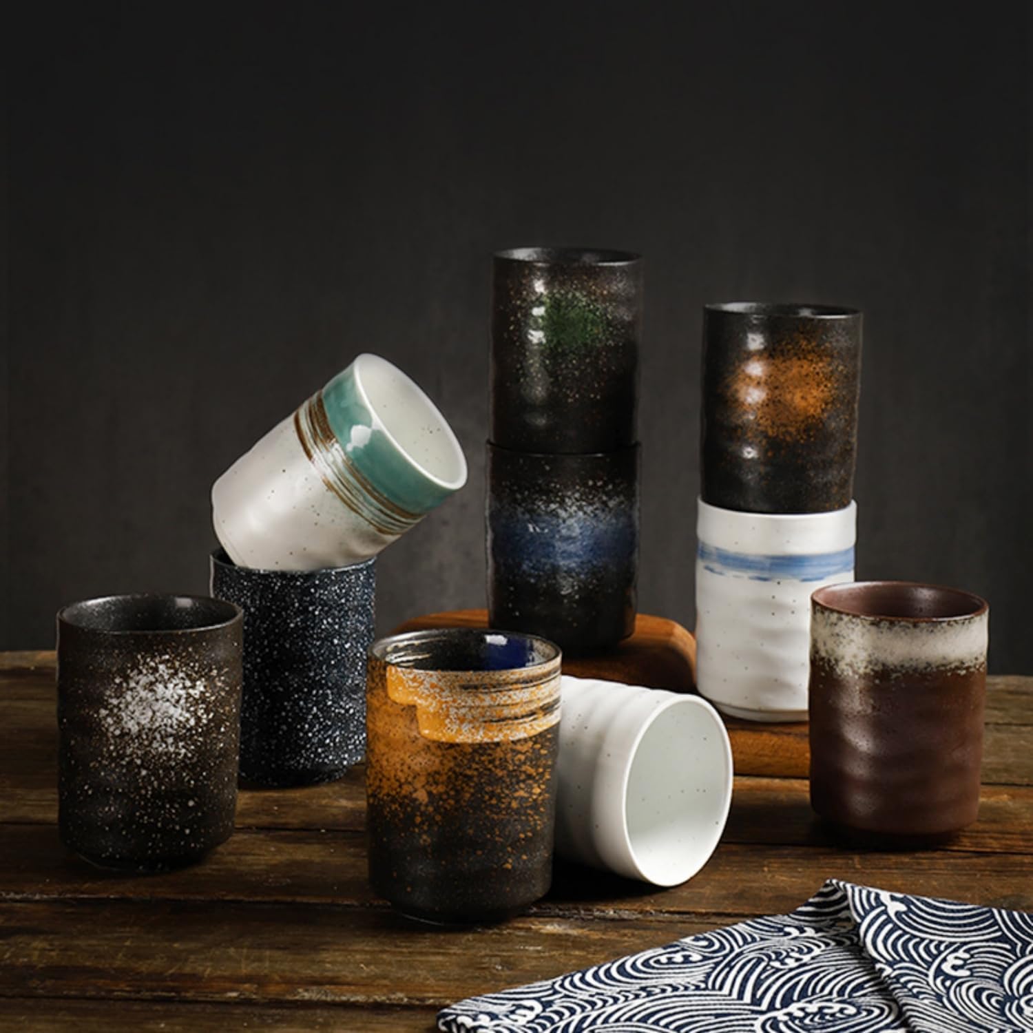 Stoneware Coffee Bar Utensil Holder Tea & Coffee Spoon & Stirrer Holder for Stir Stick Straw Teaspoon Holder Spoon Cup Small Utensil Jar (Coastal beach)