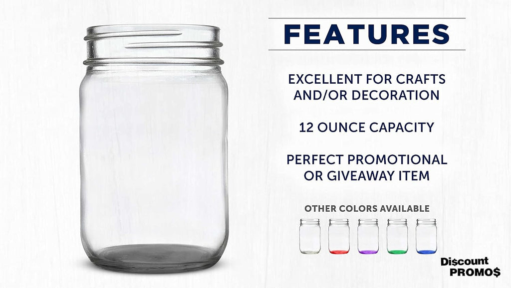 DISCOUNT PROMOS Decorating Mason Jars 12 oz. Set of 10, Bulk Pack - Glass Jars for Overnight Oats, Candies, Fruits, Pickles, Spices, Beverages - Black