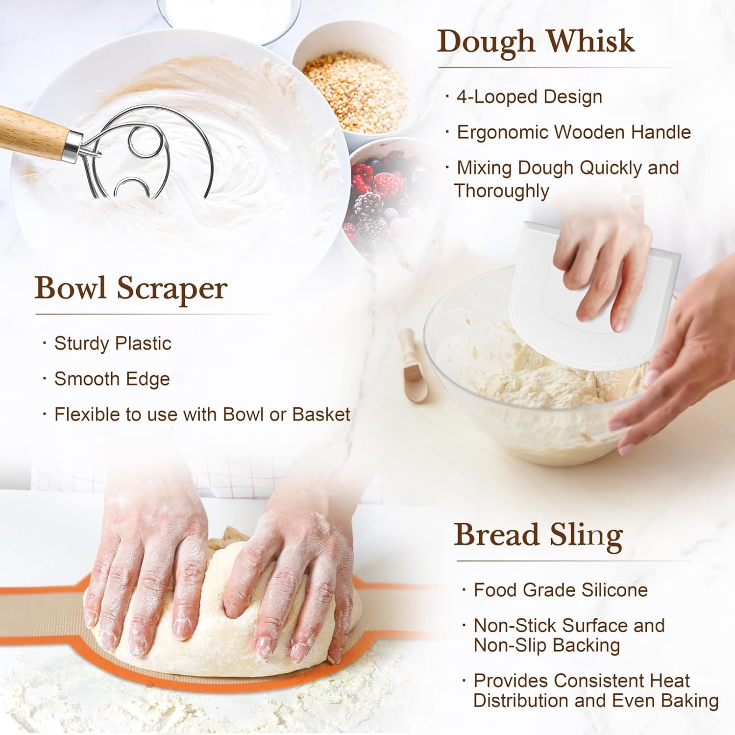 TeamFar Sourdough Bread Baking Supplies, 9” Round and 10” Oval Sourdough Starter Kit, Proofing Basket Set with Cloth Liner, Bread Lame, Whisk Dough, Bowl Scraper, Brush