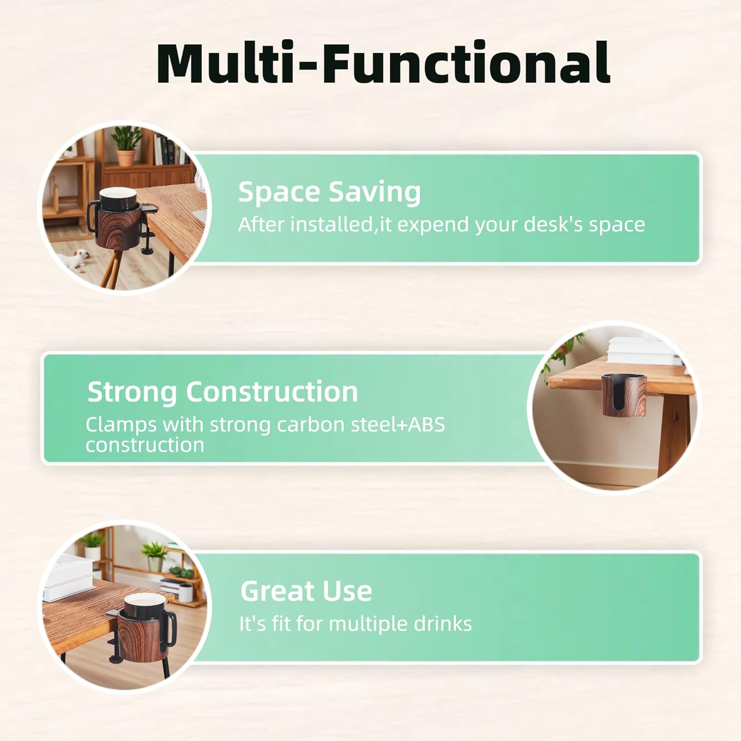 2pcs Cup Holder for Desk (2PCS Walnut Design)