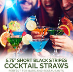 [500 Counts] Chunspak 5.75 inch Eco-friendly Disposable Short Paper Drinking Straws Bulk for Cocktail, Mixed Drinks - Black White Striped