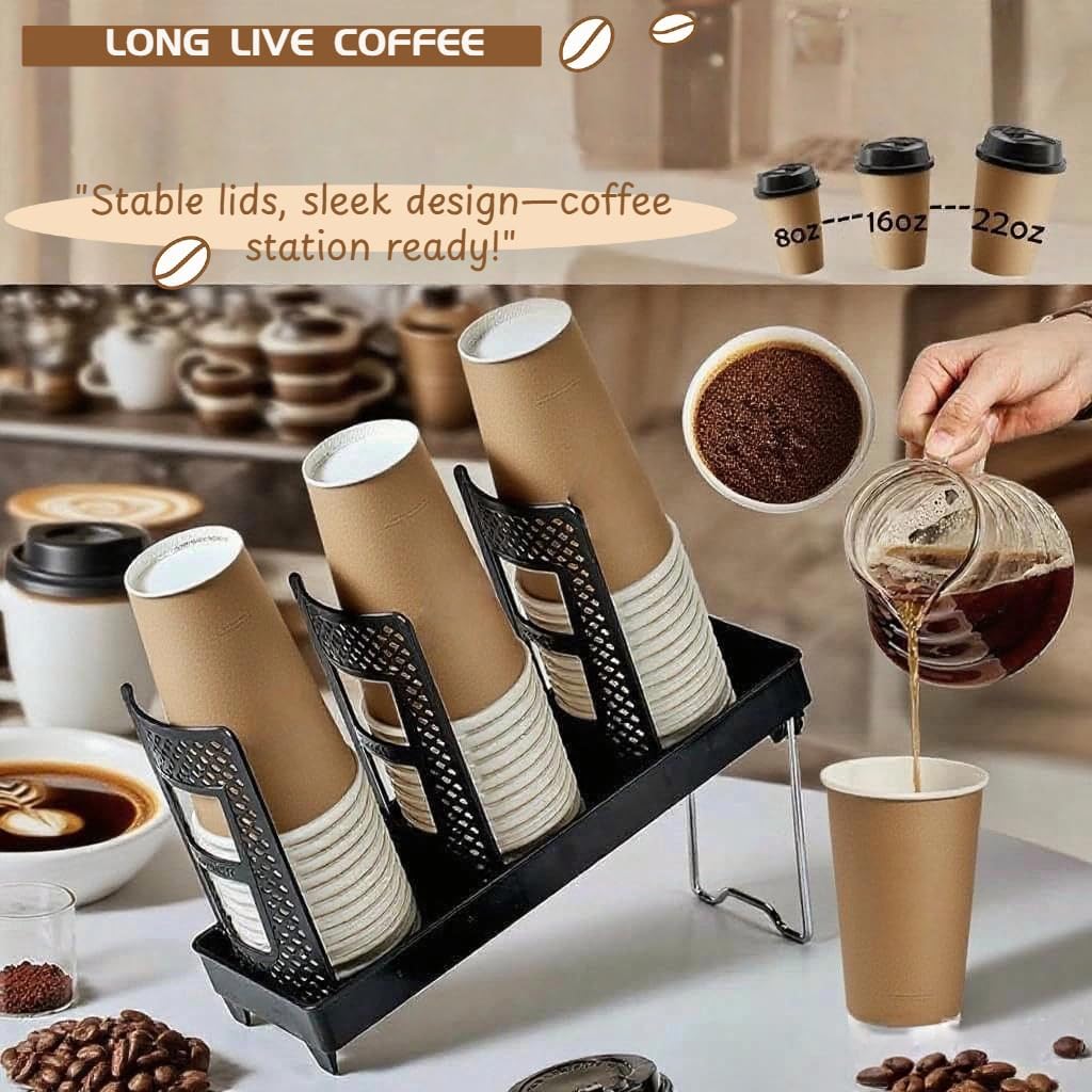 Cup Lid Dispenser and Dispenser Organizer Cup Display Stand,24 oz Plastic Coffee Cup Holder for Countertop,3Slots,Cup Display Stand on Restaurant,Bathroom,Kitchen,Coffee Shop